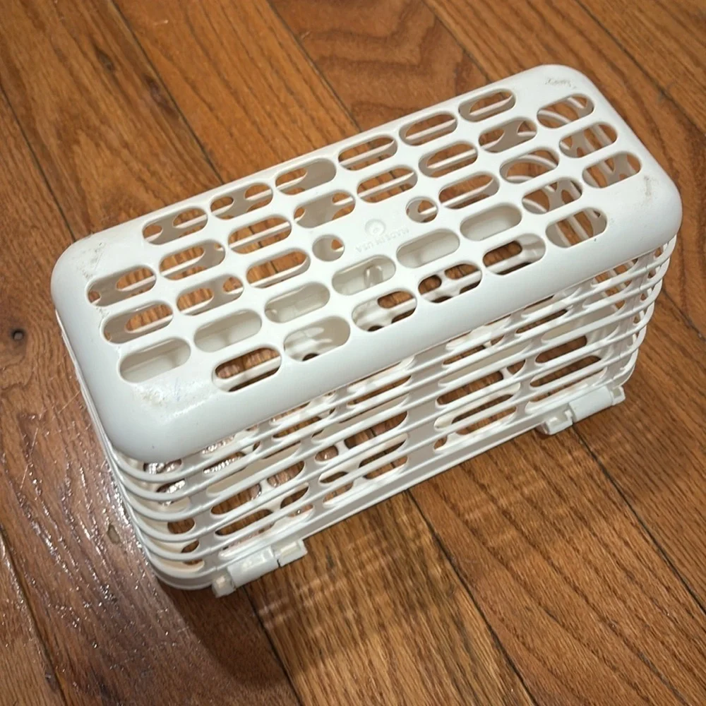 White dishwasher baby bottle basket for sanitizing baby bottles, nipples etc